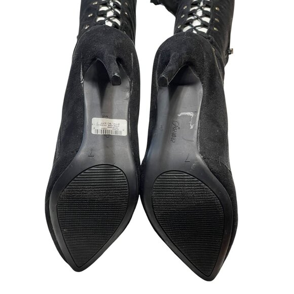 Black Suede Over-The-Knee Lace-Up Stiletto Boots Size 7 With Side Zipper & Stud - Picture 11 of 13